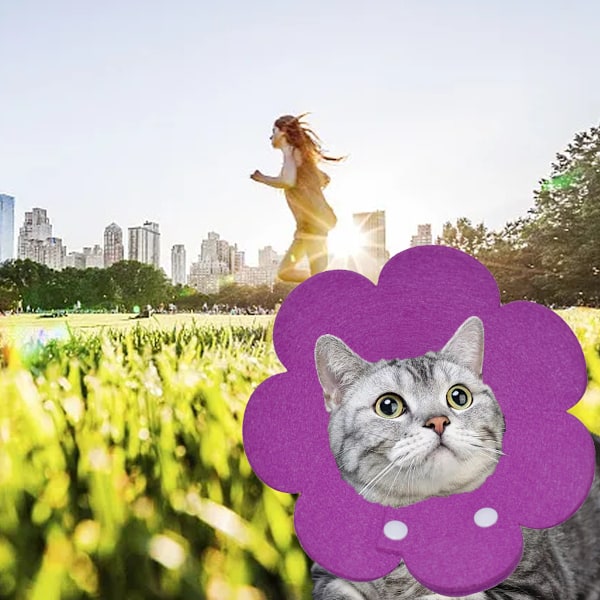 2PCS Katt Återställningskrage - Söta Blomster Hals Katt Kottar Efter Kirurgi, Justerbar Katt Krage (Lila+Rosa)