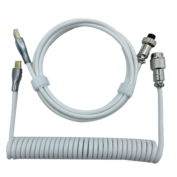 Speltangentbords Kabel Professionell In- och Utrullbar Robust Kontakt Spiralformad Tangentbords Kabel för Mekaniskt Tangentbord Vit