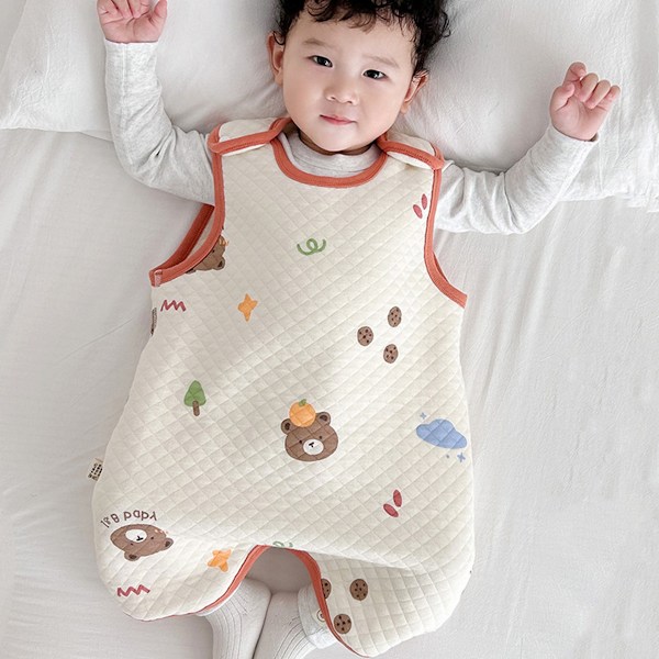 Baby Hemkläder Onesie Vår och höst baby vadderad sovsäck barn fyra säsonger tunn bomull delad ben sovsäck