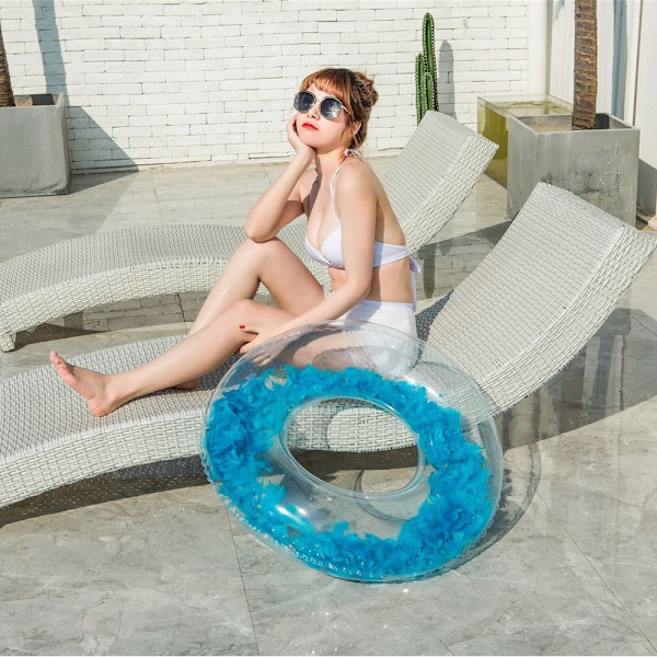 Oppustelig Transparent Bade Ring Tyk Sekvens Fjer Oppustelig Pool Flydende Ring