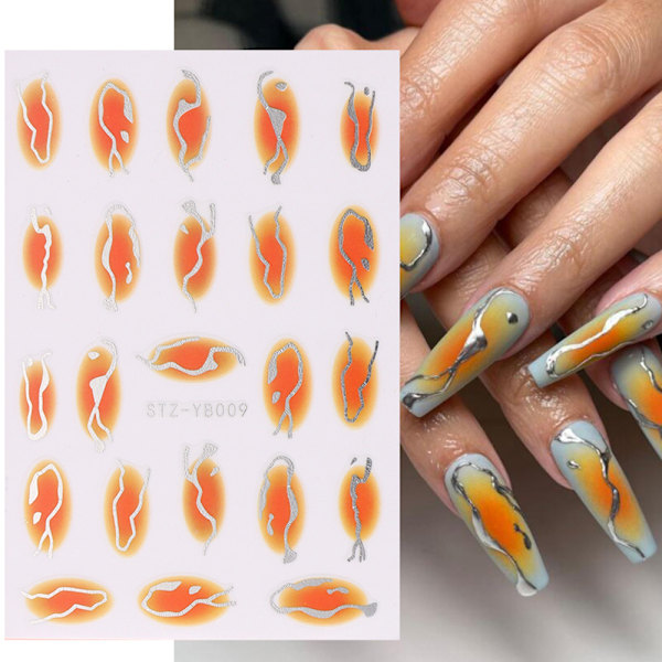 6 st Nagelstickers Dekal Marmor Vågig Nagelkonst Tillbehör Nagel DIY Dekoration 3D Limmande Nageltillbehör