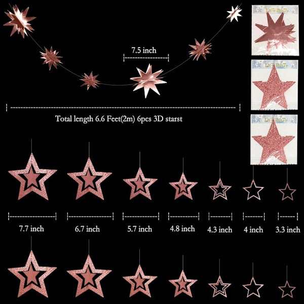 Glitter Rose Gold Stjernekrans Twinkle Little Star Party