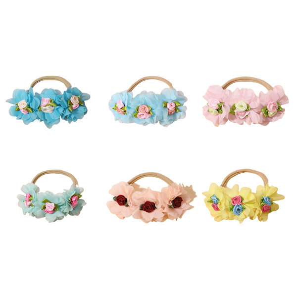 6 st baby pannband baby girl blommig pannband blomma krona elastisk hårband  hår accessoarer present till flickor nyfödd blommig födelsedag pannband