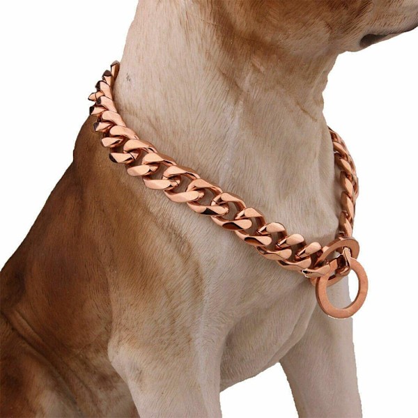 Hundekædehalsbånd i 18K guldpoleret rustfrit stål Cuban kædeled stærk kraftig beskyttelse