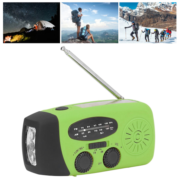 Handvevad Solradio Multifunktionell Nödradio LED-radio med Ficklampa för Utomhuscamping Grön Japansk
