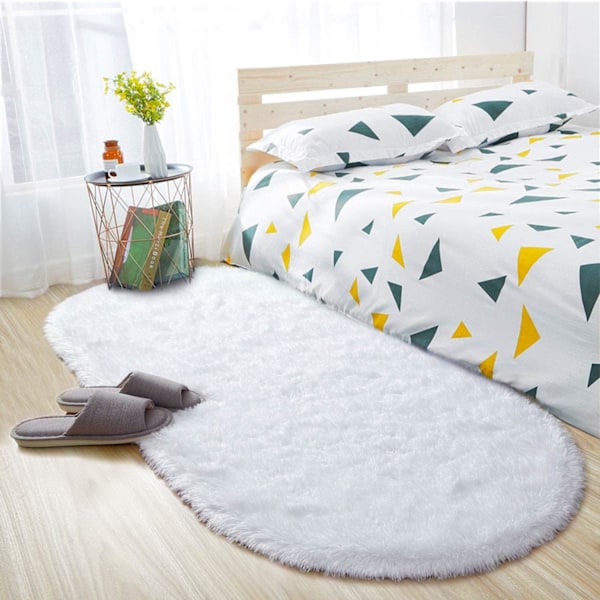 Oval fluffig matta, modern plyschig shaggy matta för barns sovrum, extra bekväm söt barnkammarematta, sängmatta för pojkar och flickors rum, hemdekormattor