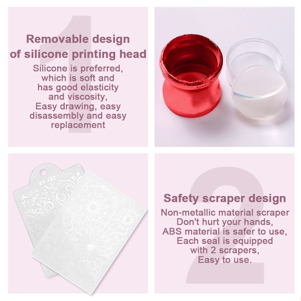 3 st Nail Art Stamper, Klar Stampningsverktyg, Avtagbar Silikon Nail Art Stamper med Skrapa