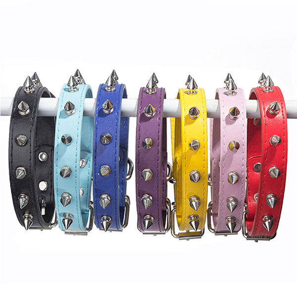 Katt/hundhalsband Guldspik inlagt dubbelt läder husdjurshalsband,