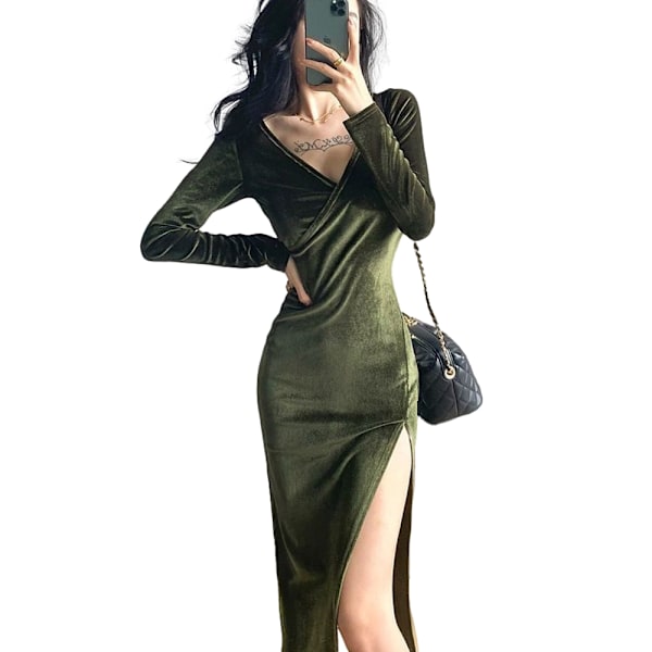 Kvinnors Sexig Bodycon Ärm V-ringad Wrap Mini Klubbklänning