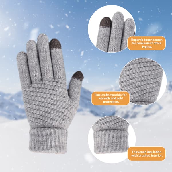 2 par vinterhandsker til kvinder med touchskærm, varme uldforede strikhandsker med elastiske manchetter Grey+Navy