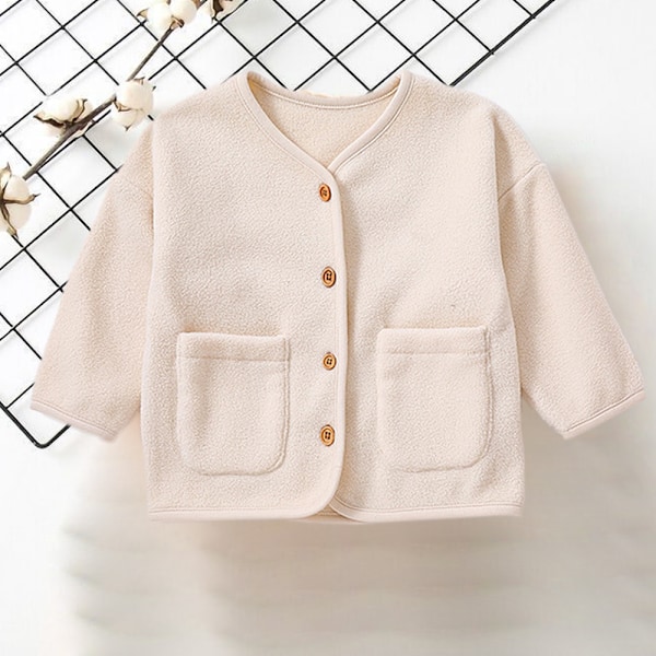 Varm vinterjacka i fleece för bebisar, dubbelsidig, bebiskläder, vinterkläder för utgång (Beige)