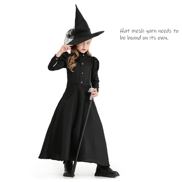 Svart heksekostyme for jenter til Halloween-fest M
