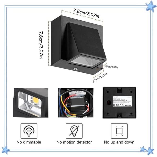 2-pack LED Outdoor Wall Light, 5W, IP65, 3000K – Black Aluminum, Compact 7.8×3.5×7.8 cm