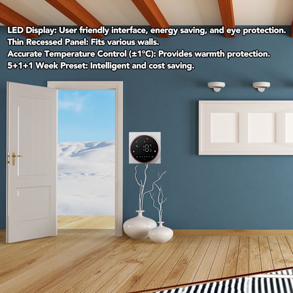 Smart Termostat 1 Uges Programmerbar LED Display Indbygget Rektangulær Base Digital Termostat AC95‑240V til Kedelvarmesystem Sort