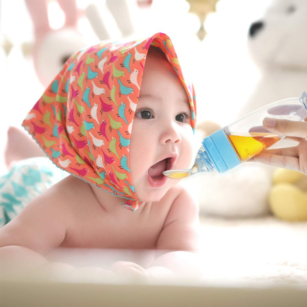 2 stycken babyskedar i silikon för matning, med stående bas för spädbarnsmatning