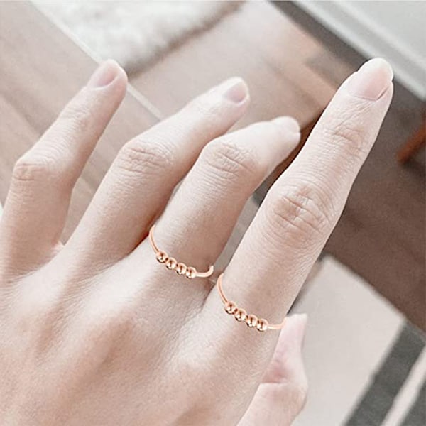 2 stk. Kvinders Justerbare Angst Ringe med Perler Stressaflastende Ring, Spinner Ring, Meditation Ring