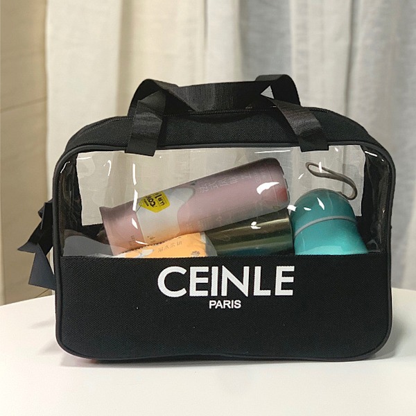 Läpinäkyvä Toiletry Bag PU-, Hamppu-Meikki- ja Kosmetiikkakassi, Läpinäkyvä Matkakassi Naisille ja Miehille