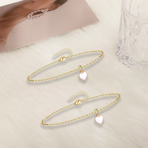 Armbånd og ankelkjeder i rustfritt stål med hjertemotiv for menn og kvinner, armbånd (15+5cm), ankelkjede (21+5cm) Justerbar