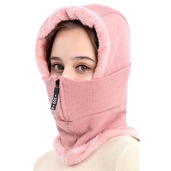 Dame Balaclava Visir En-delt Hodeskalle Beanie Hatt Halssirkel Skjerf Ski Snø Vinter Strikket Fleecehette Kaldt Vær