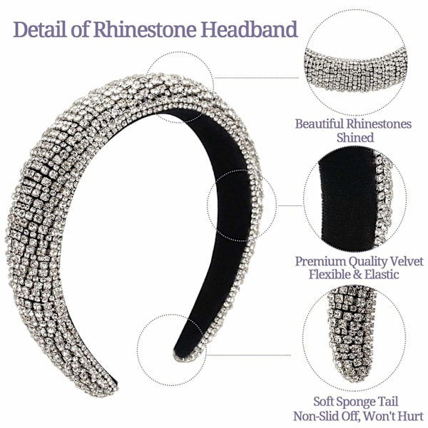 Rhinestone Krystall Diamanthodeband for Kvinner - Motelig Håndlaget Bredt Hårbånd med Perler, Bling Hårbånd, Hårtilbehør