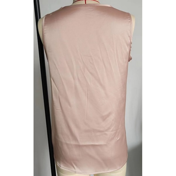 Satin Topp för Kvinnor, V-ringad, Plisserad, Lös Passform, Sommar, Ärmlös Väst för Dagligt Bruk, Champagne, XL