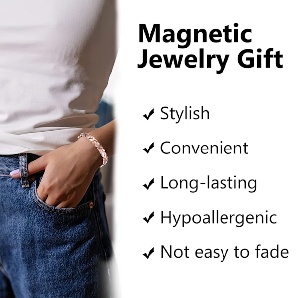 Elegant Titanium Rustfrit Stål Magnetisk Armbånd til Kvinder 8,5\" Justerbar med Gratis Led