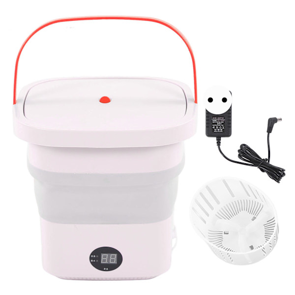 Mini Bærbar Spandvaskemaskine 6L Foldbar Automatisk Vaskemaskine med LCD Panel Display til Drom RV Rejse Lejlighed 100 til 240V Pink EU Stik