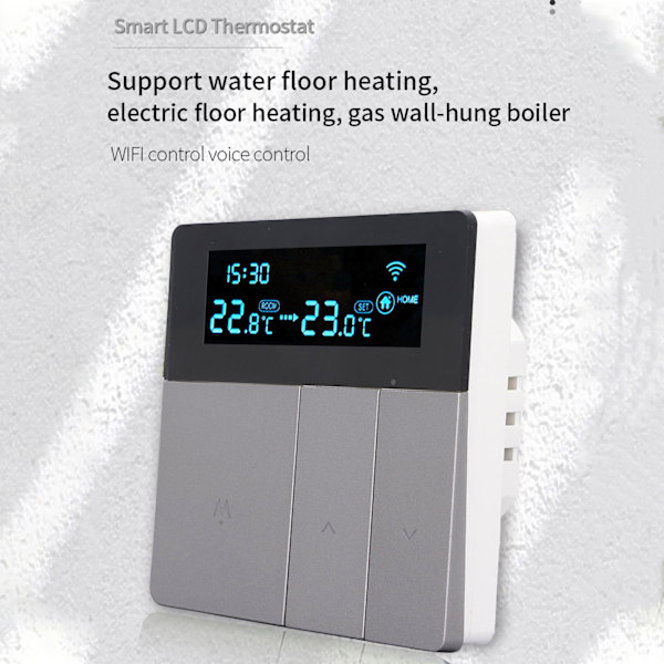3A Smart Termostat LCD Fargeskjerm Høy Nøyaktighet Programmerbar Termostat Vannvarme Kjelvarme for Hjem Handlecenter AC90‑240V Grå WiFi