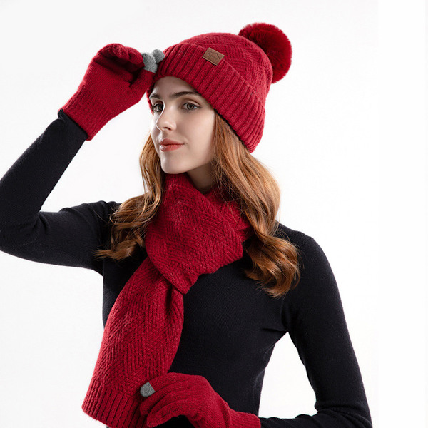 Solid Hat Scarf Glove Tredelt Sæt Huer Sjal Sæt Mænd Sjal Handsker Sæt Kvinder Sjal Hat Handsker