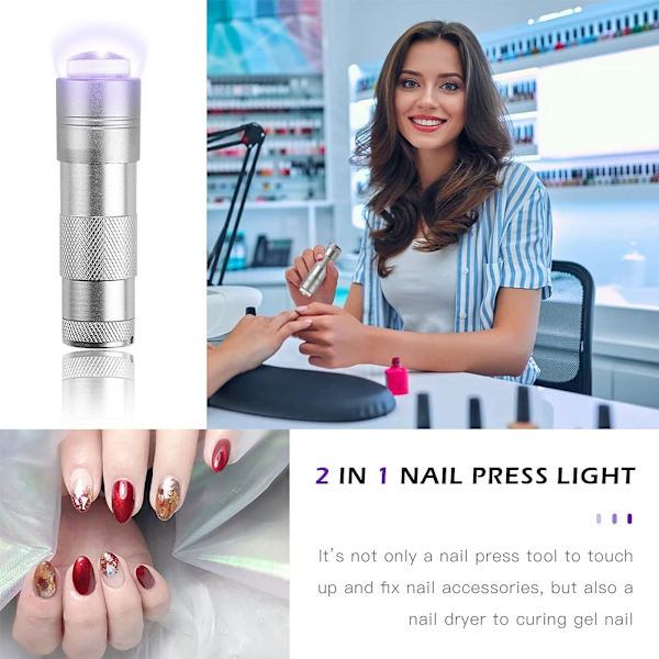 Mini UV Nagellampa Presser, Silikon Nail Press Light, Handhållen LED Nail Curing Lamp Nageltork med silikonhuvud för snabb nagelbättring, Nagelpress