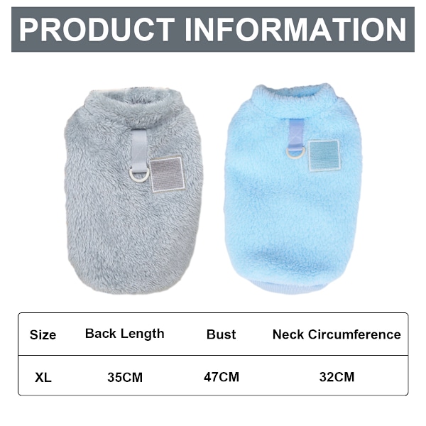 2-pack hundtröja med sele ring, fleece varm valptröja, vinterkläder för husdjur, kläder med koppelhål (blå+grå)