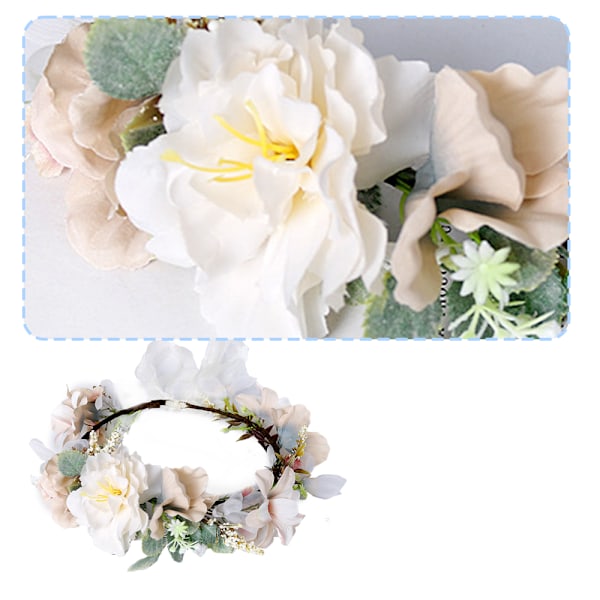 Boho Blomsterdiadem Hårkrans Blomstergirlang Krona Halo Huvudbonad med Band Bröllop Festival Fest