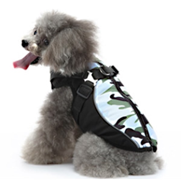 Hundekamuflagejakke med sele Vinter Fleece Hundejakke Lynlås Hundejakke Hvalpe Tøj med Reflekterende Sele (Blå Camo)