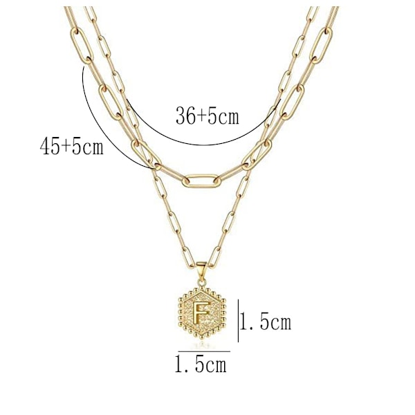 Dobbeltlags kragekjede for kvinner med bokstavanheng, gull geometrisk choker