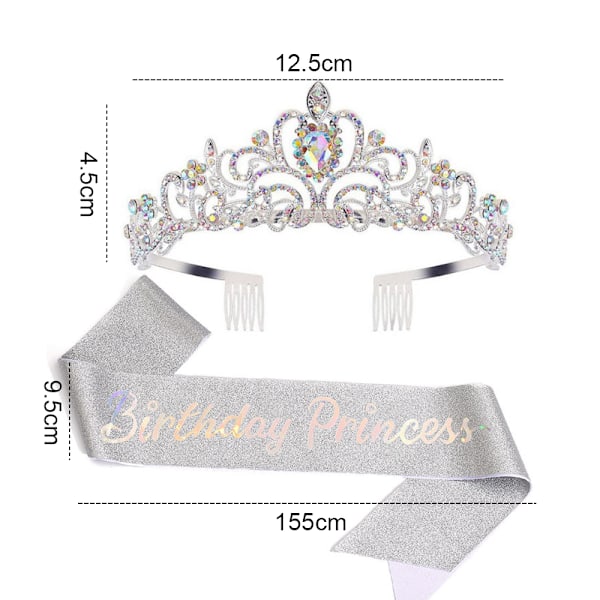 Sash & Crystal Tiara Kit  Födelsedagskronor för kvinnor Sash Födelsedagsdekorationer Set Rhinestone Hårband