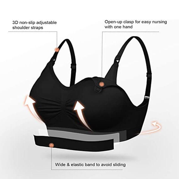 3 kpl Nylon Seamless Maternity Nursing Bra -pehmusteilla ja pidennyshihnoilla