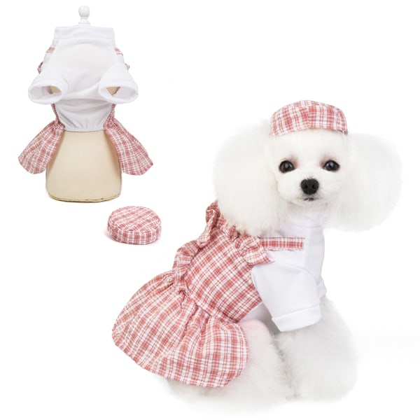 Blød og åndbar kjole til små, mellemstore og store hunde, hvalpe, lette kæledyrs kjoler med hat (Pink)