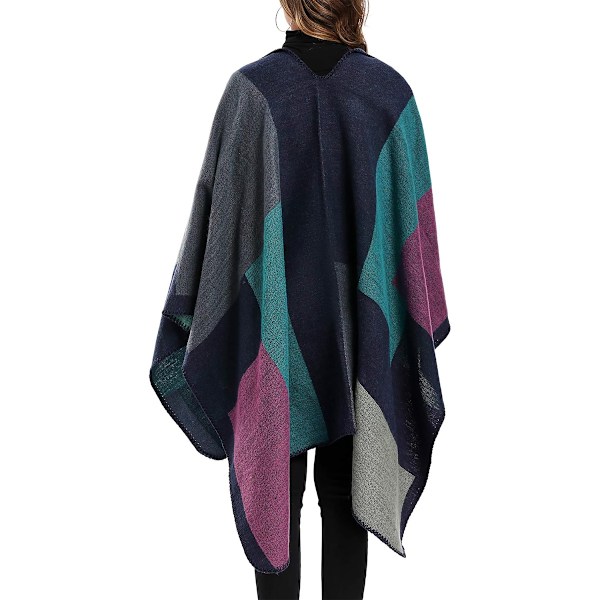 Damefargede Shawl Wrap Plus Size Cardigan Poncho Cape Åpen Front Lang Vintergenserjakke