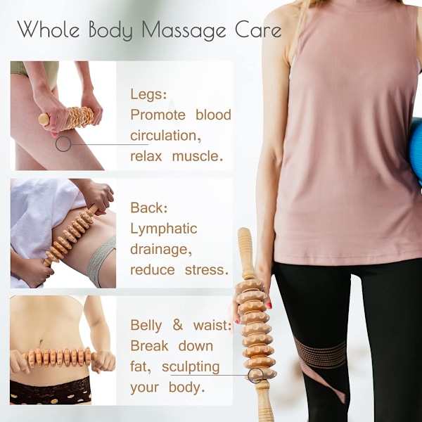 Terapi Massageverktyg, Manuell Trä Fascia Massage Rulle Triggerpunkter för Att Frigöra Celluliter Ömma Muskler