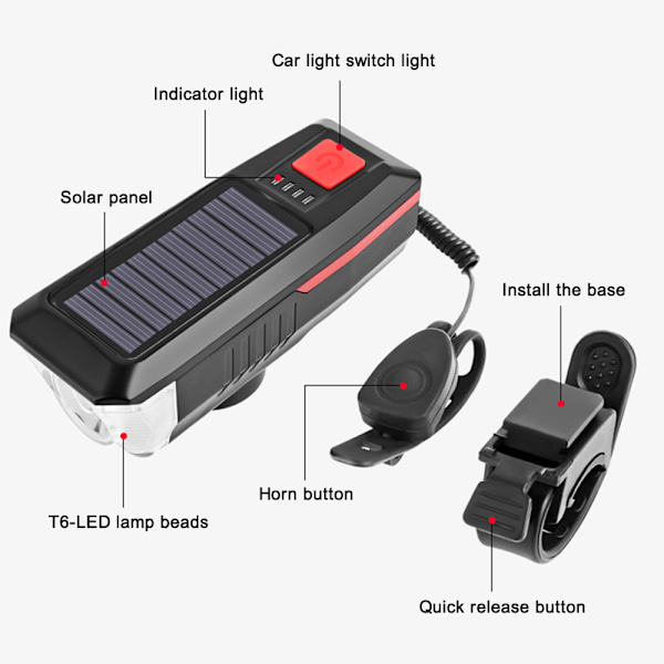 Pyörävalosarja ja -torvi Aurinkovoimalla USB-Lataus Polkupyörän Etuvalo Takavalo Yhdistelmät Etu Takavalo Takavalo LED-Kaiutin