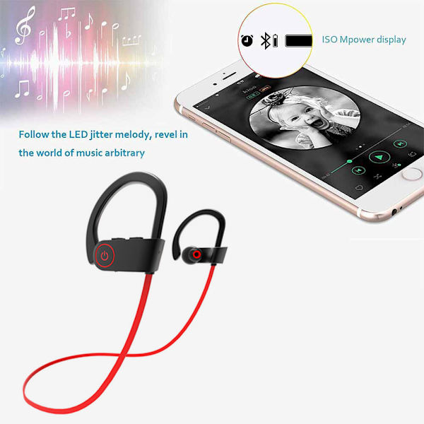 Bluetooth-kuulokkeet, IPX7-vedenpitävät urheilukuulokkeet, 8 red
