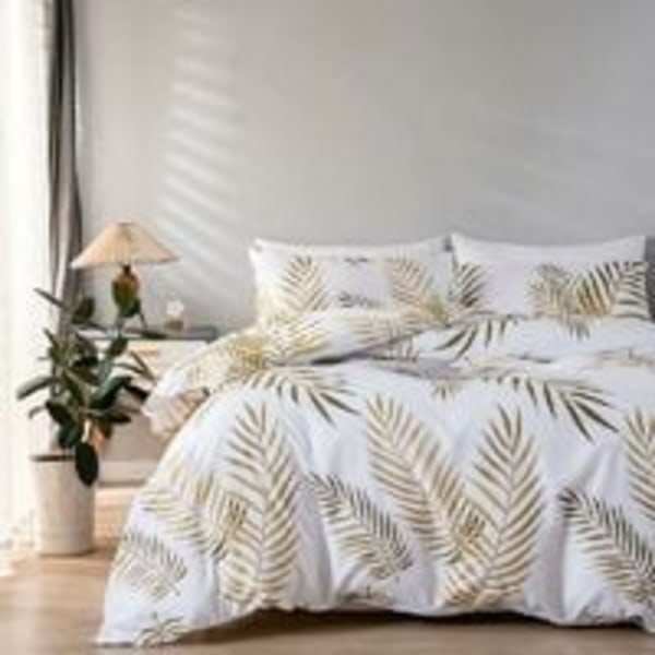 Set Housse de Couette Longueur 240Largeur 220cm Motiv Feuilles Tropicales Dorées Botanique 2 Personnes et 2 x Taies d'oreiller 50x75 cm 100%