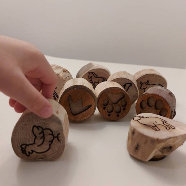 9 Pack Wooden Animal Tracks Playdoh Stamps Animal Prints