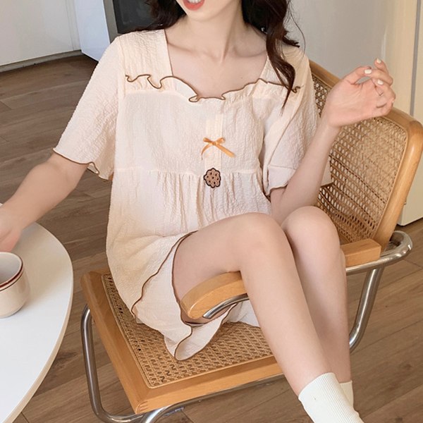 Kortärmad Pyjamas Set för Kvinnor Björnmönster Andningsbart Lös Söt Sommarpyjamas Set för Hemma Pyjamas M