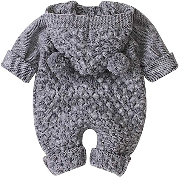 Baby Jumpsuit med Huva Nyfödda Flickor Pojkar Stickade Onesies Varma Tröja Jumpsuit Outfits