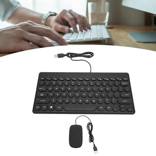 Tangentbord och Mus Combo Bekväm Ergonomi Energisparande 78 Tangenter Runda Tangentlock 4 Musknappar Trådbunden Datortillbehör Svart