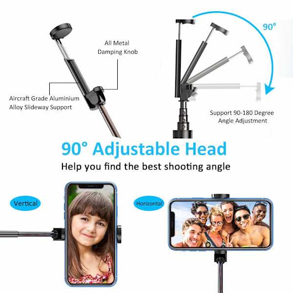 Selfie Stick-stativ, allt-i-ett utdragbar Bluetooth Selfie Stick med trådlös fjärravtryckare för iPhone Xs/Xs Max/XR/X/8, Galaxy S10/9/8/Note,