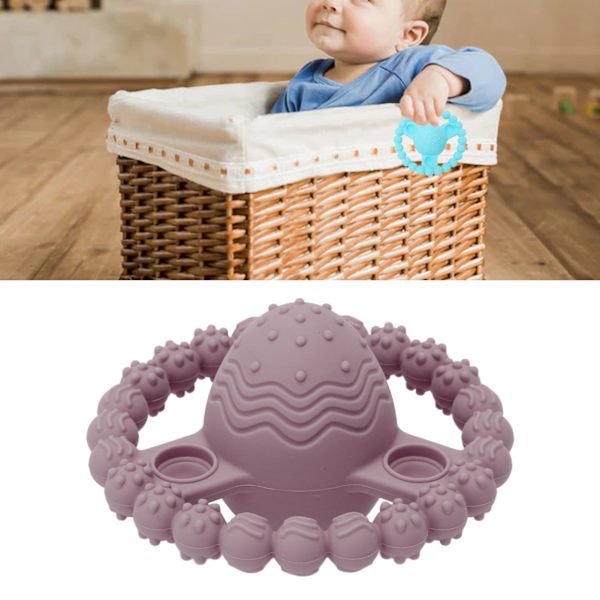 Bitesleke Rattle med Lydklokke, Myk Silikon BPA-Fri Matkvalitet Lys Farge for Babyer Spedbarn Grå Lilla