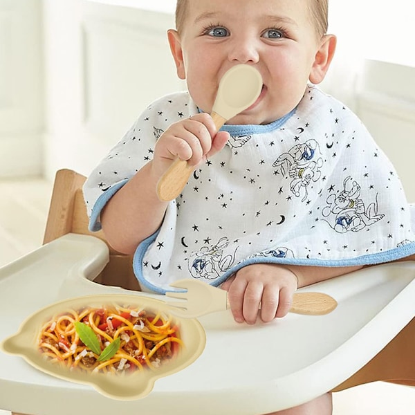 Babysuger til mad - Anti-fald, anti-skoldning silikone skål - med bestik