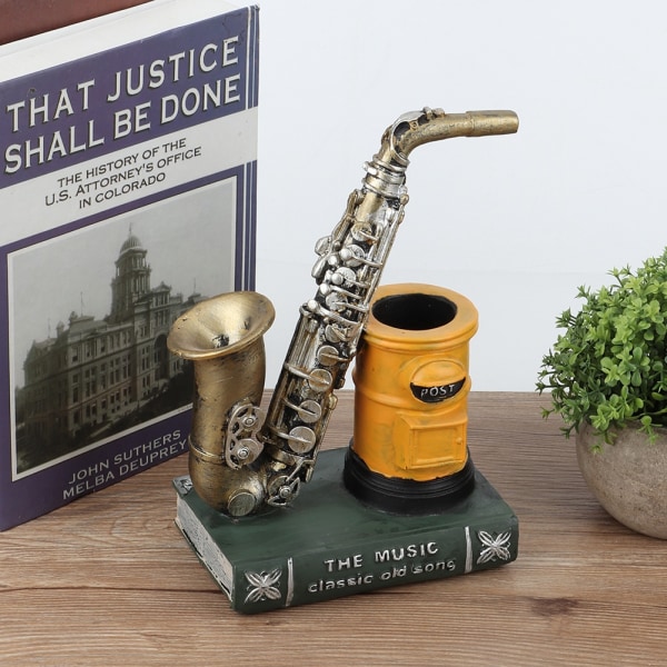 Vintage saxofon modell pennhållare Desktop förvaringsbox för barn